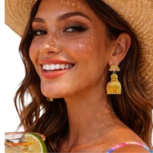 Tequila Bottle Earrings Lemon Rhinestone Dangle Y2K Party Vacation Mexico 🇲🇽